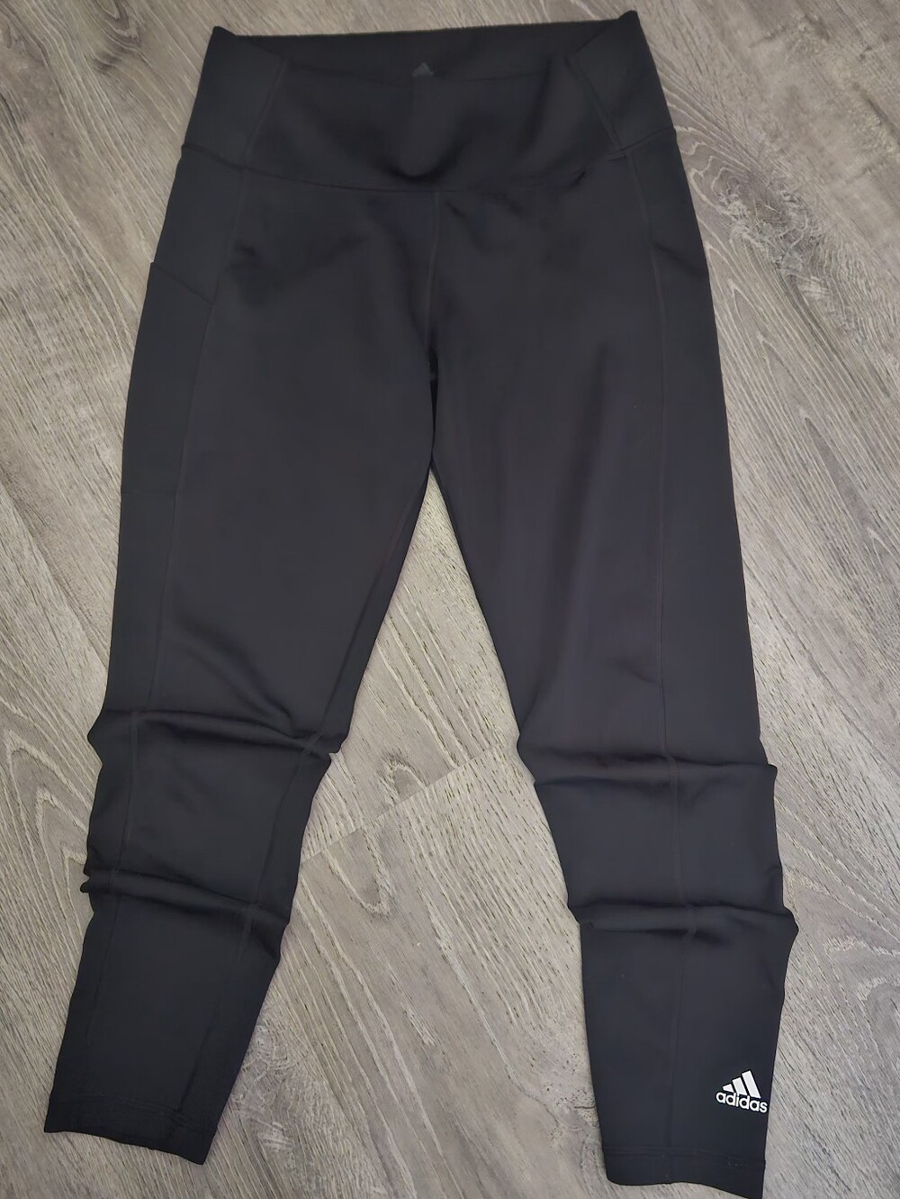 ADIDAS Climalite Black Spellout High Waisted Leggings with Pockets Women's L